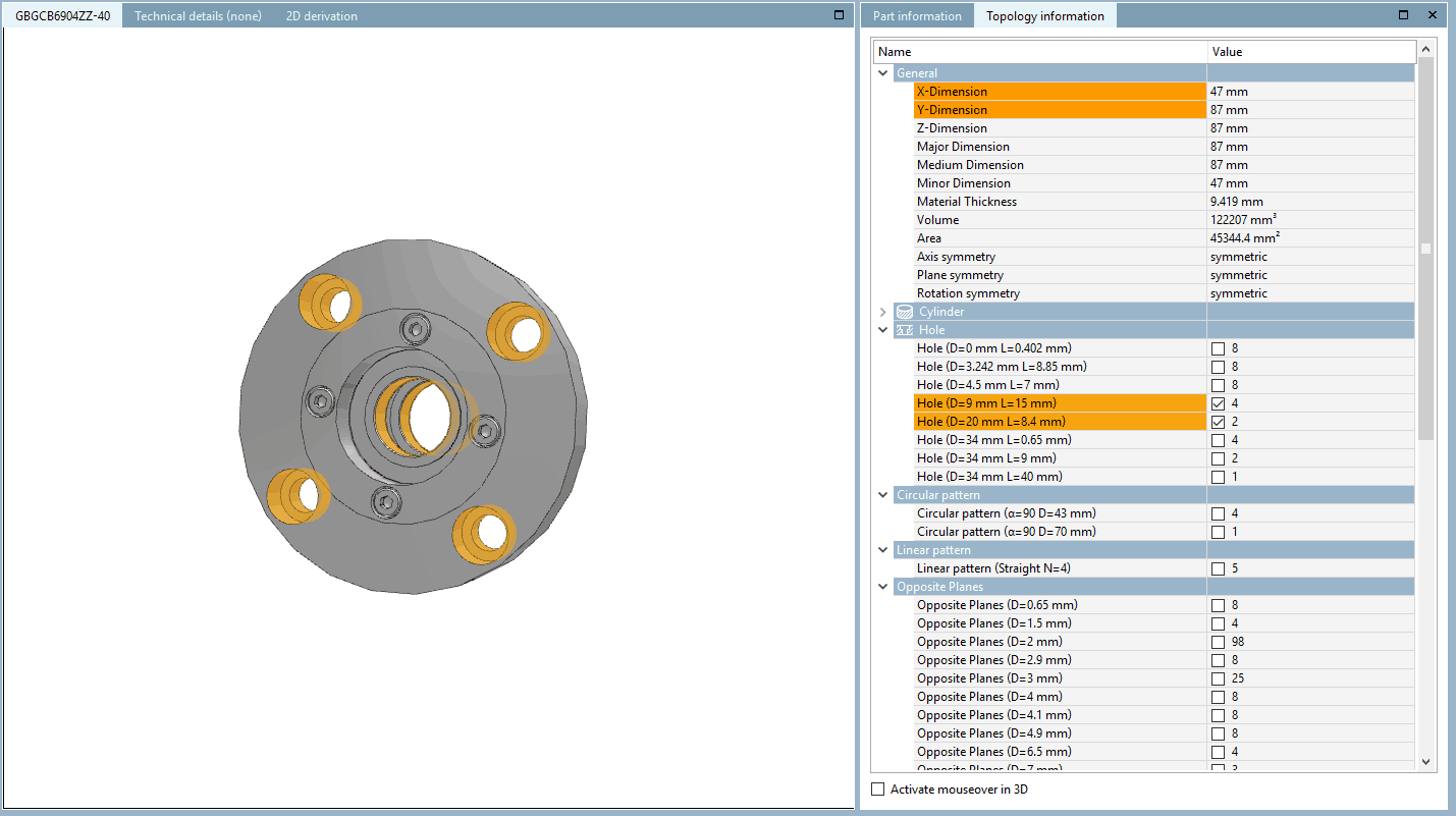 PARTsolutions 3D preview of a bearing using topology search