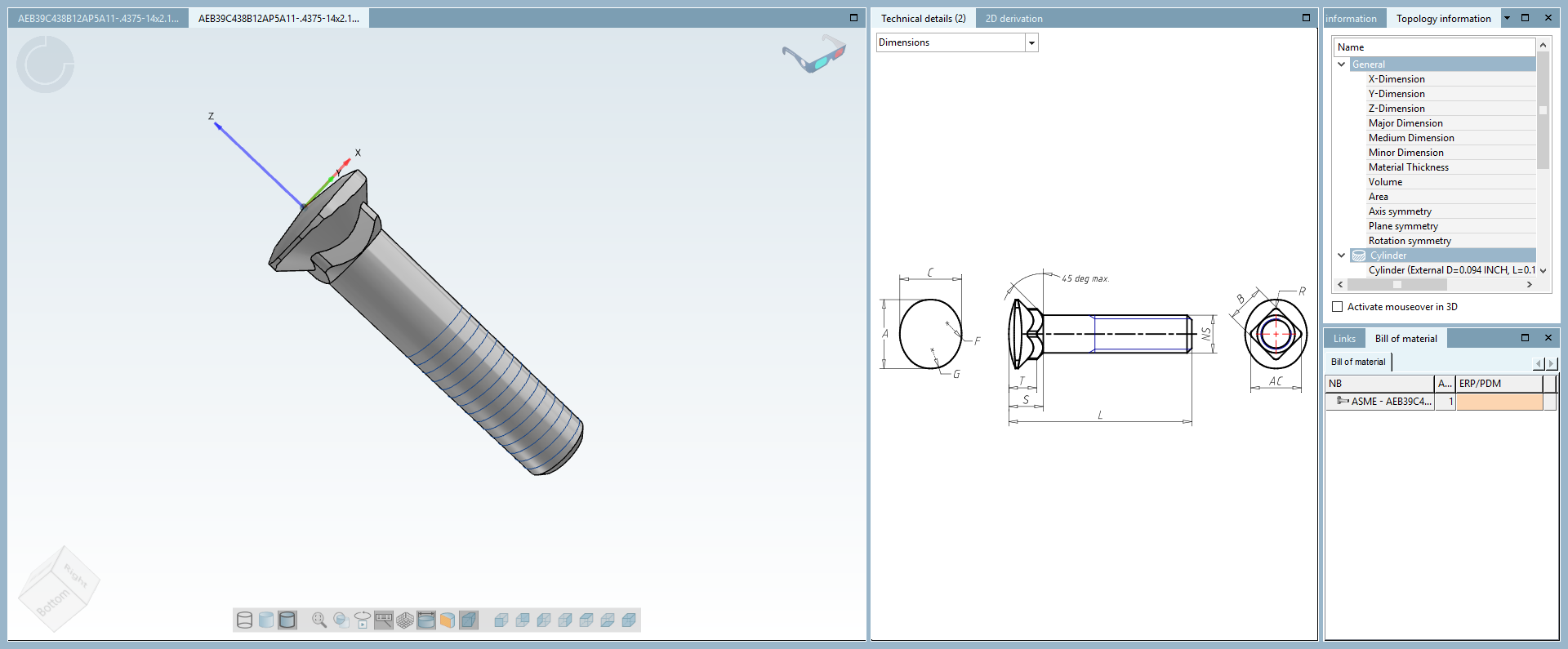 ASME B18.24 PIN code lookup with CAD preview.